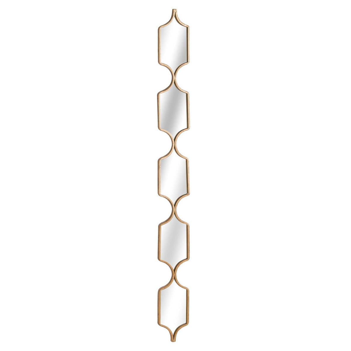 Slim contemporary gold collage mirror, elegant decor piece for wall hanging.