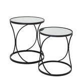 Lola side tables in sleek black metal and mirror design, contemporary stacking style.