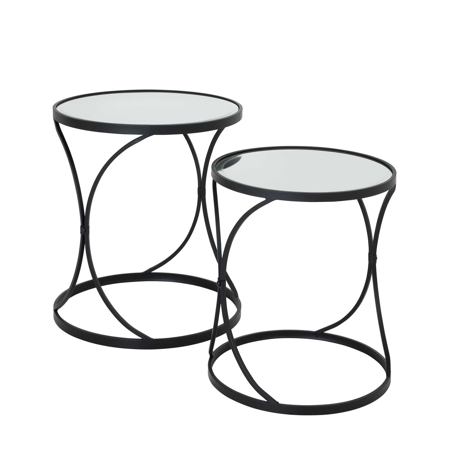 Lola side tables in sleek black metal and mirror design, contemporary stacking style.