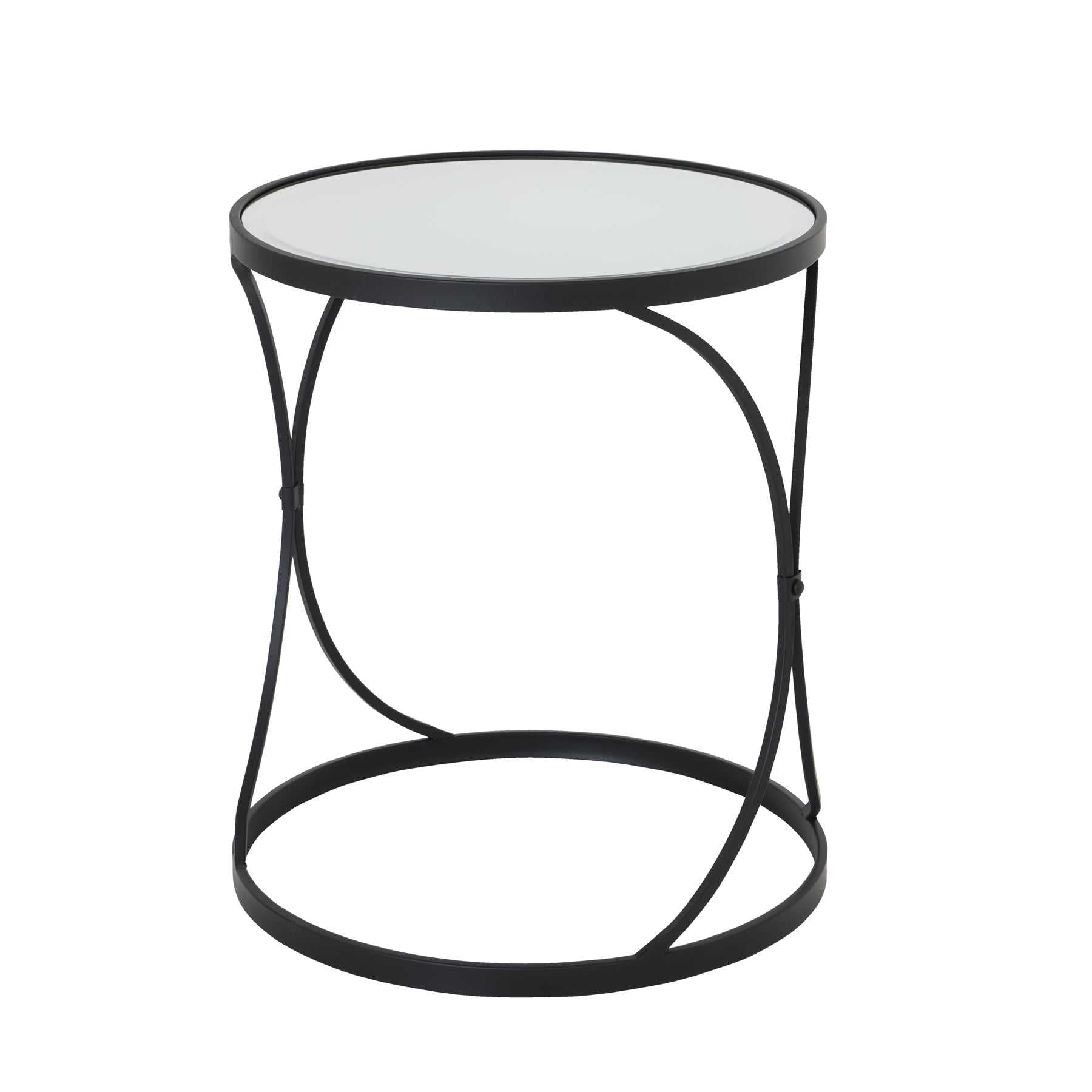 Lola side tables with black metal and mirror design, contemporary stacking style.