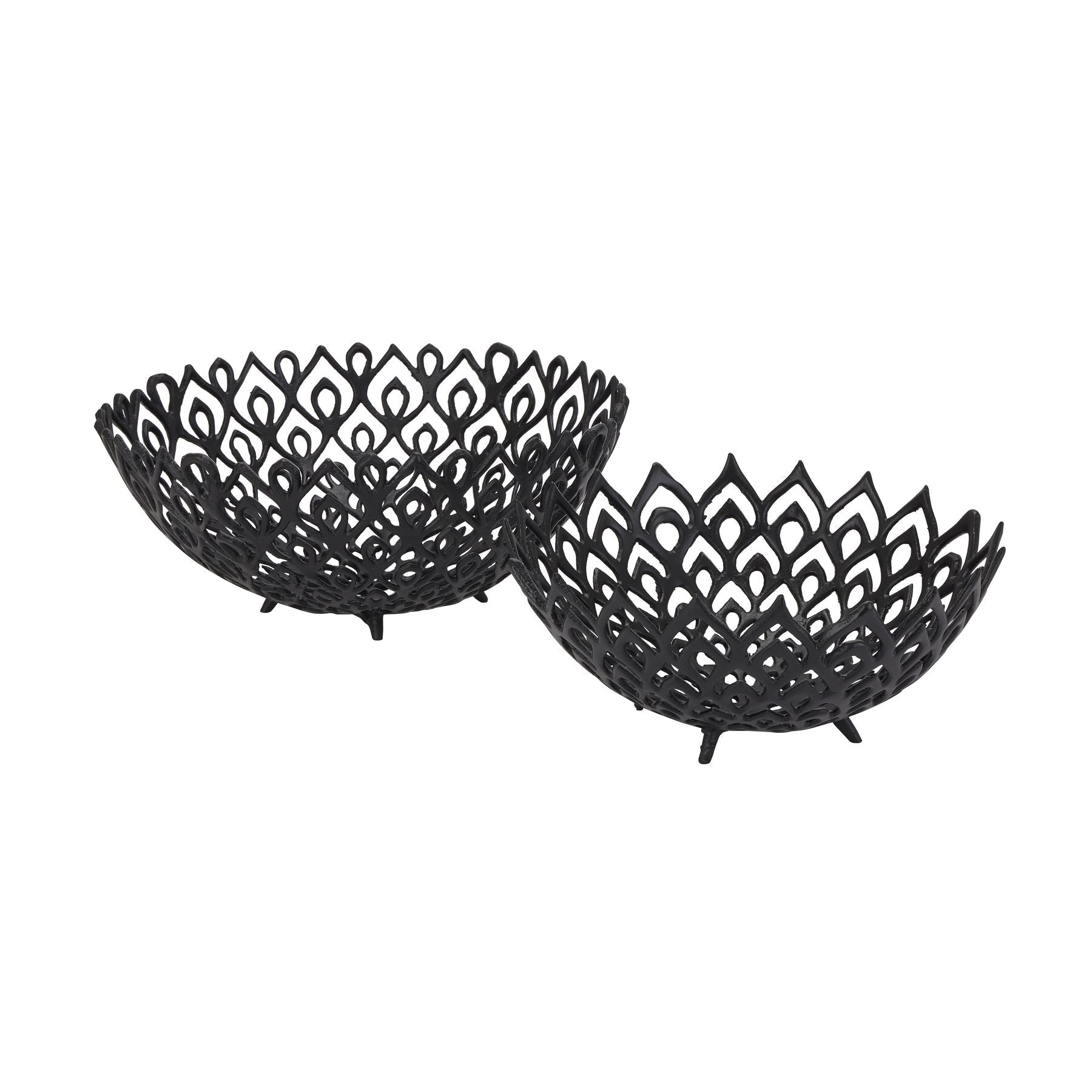 Teesh Lattice Bowl with intricate perforated patterns in matt black aluminum.