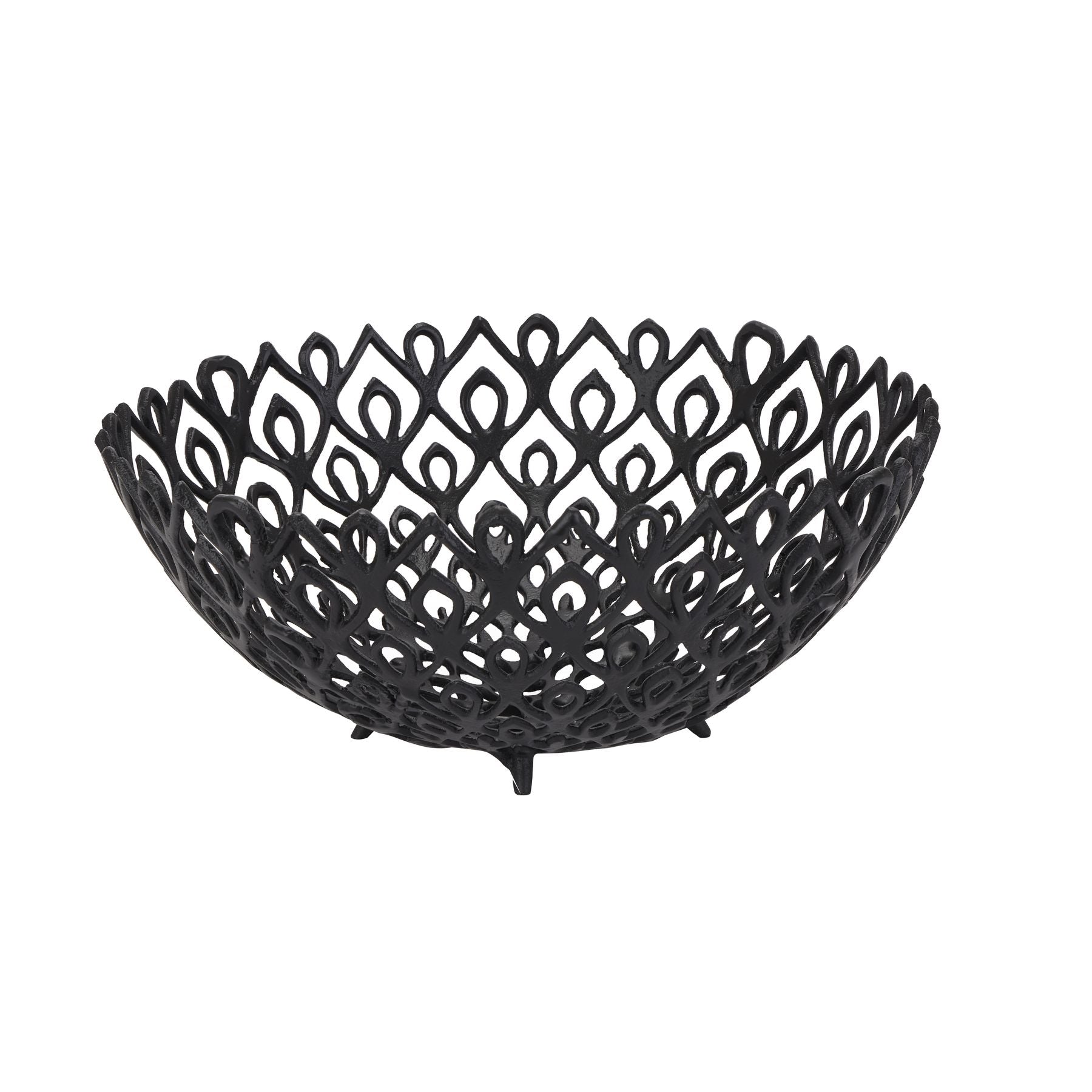Teesh Lattice Bowl with intricate perforated patterns in matt black aluminum.