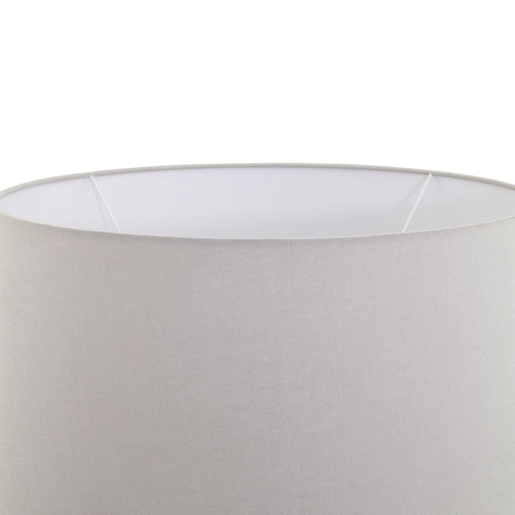 Light grey fabric shade of Vieana ceramic lamp with elegant stone effect.