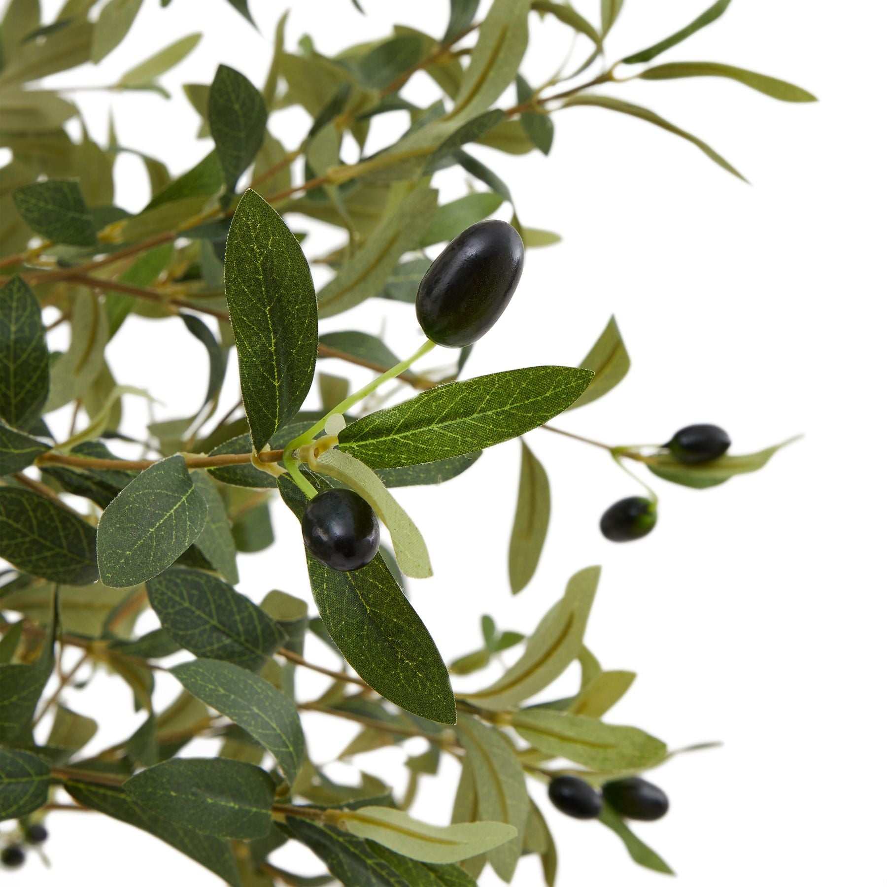 Faux olive tree with lifelike foliage and realistic fruit.