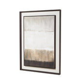 Contemporary abstract painting on linen with neutral earth tones, framed for luxury interiors.