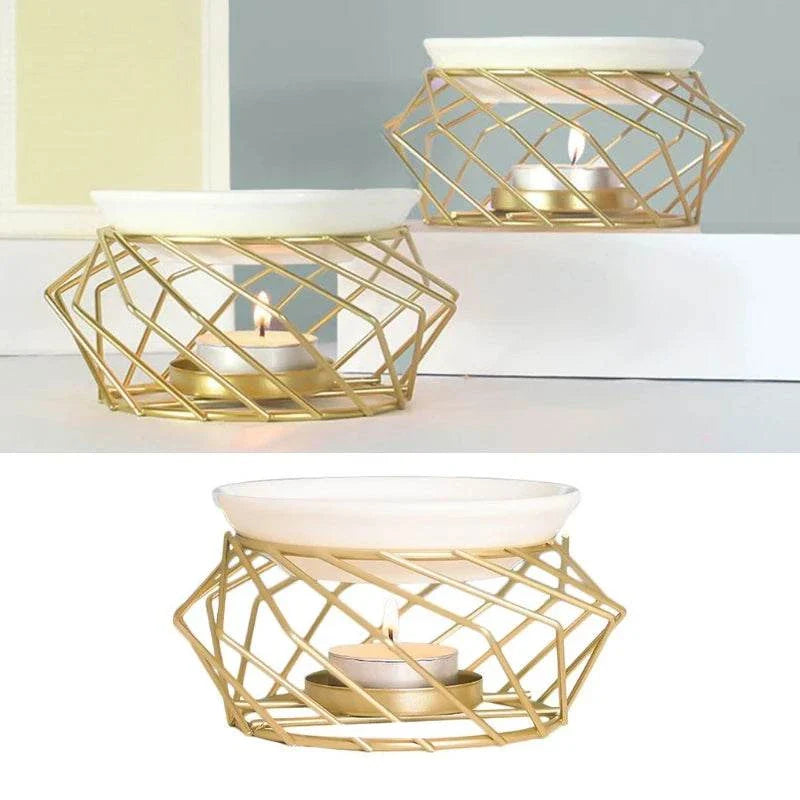 Gold geometric Aromatic Oil Burner for home aromatherapy.