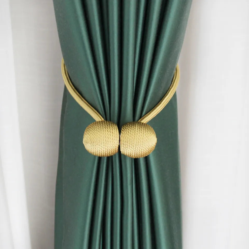 BELAVENIR Magnetic Curtain Tieback organizing green curtains with gold accent