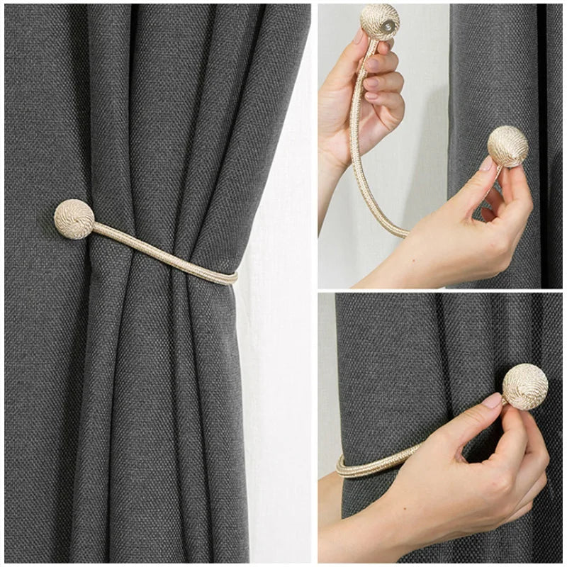 BELAVENIR Magnetic Curtain Tieback holding a dark curtain with strong magnets.