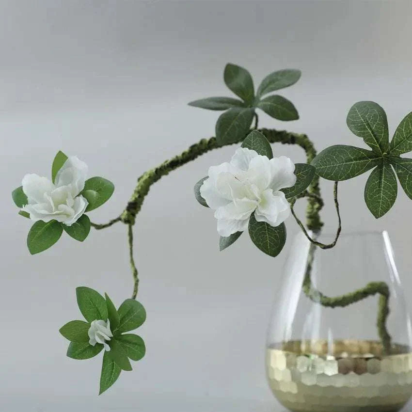 Faux Azaleas Branch in a gold-accented vase, offering realistic greenery for elegant home decor.