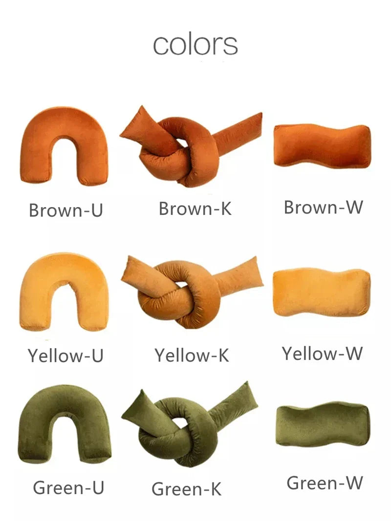 Cyril Cushions in various colors and designs, featuring playful waves and knot styles for children's rooms.