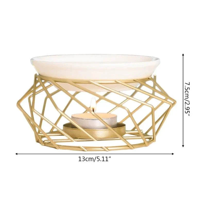 Aromatic Oil Burner with gold geometric design.