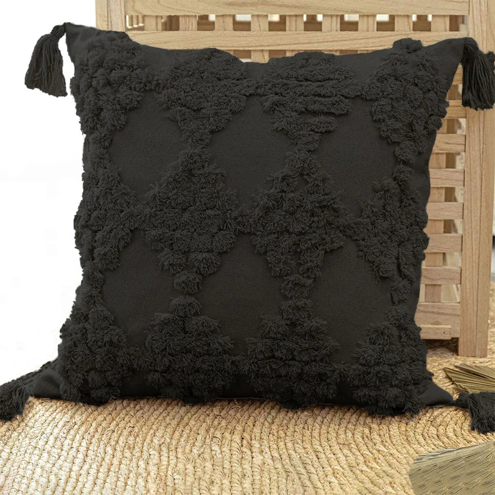 Moroccon style pillow case with intricate patterns, adding elegance and luxury to bedroom decor.