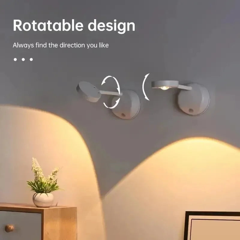 USB rechargeable wall light with rotatable design for optimal lighting direction.