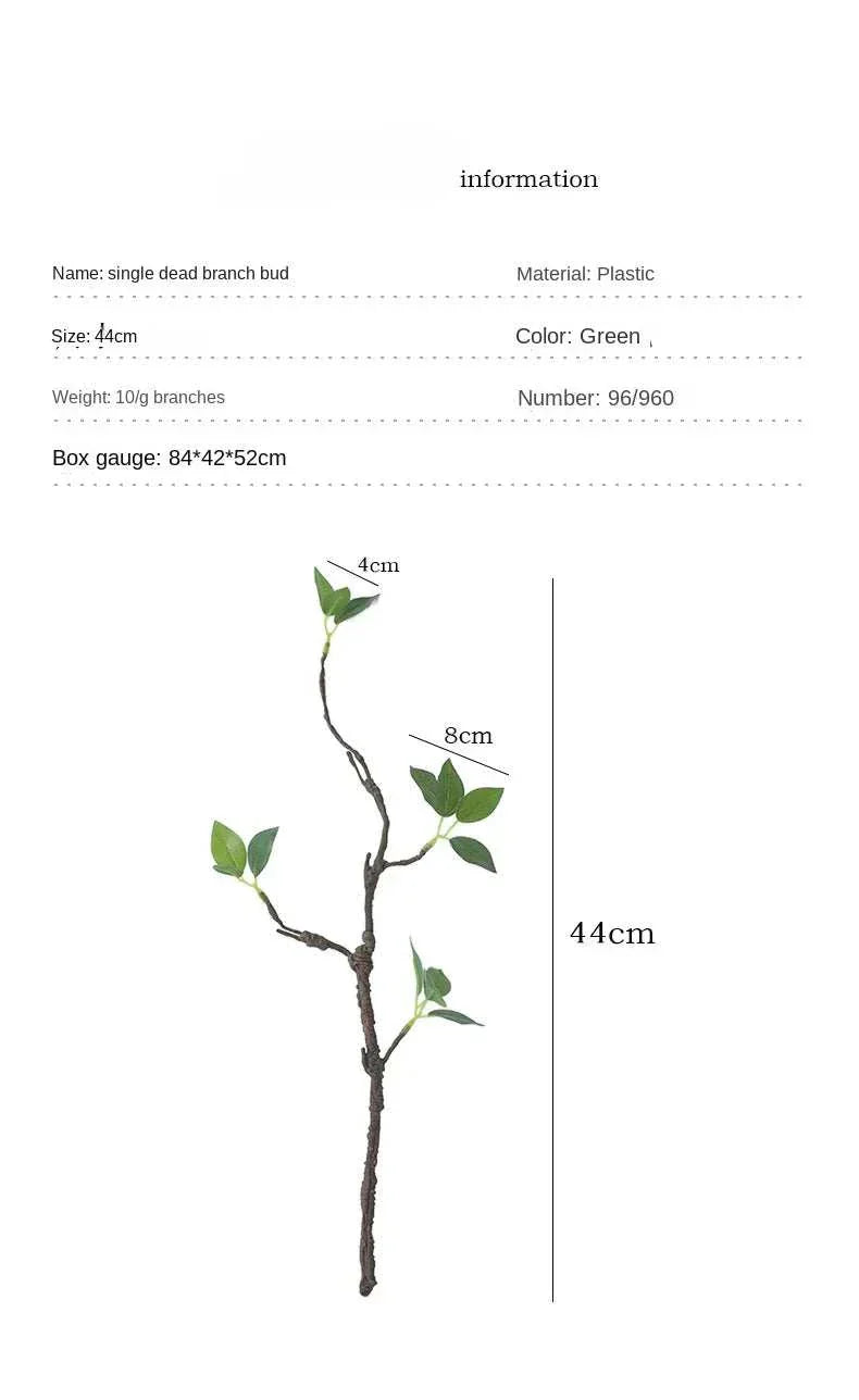 44CM Artificial Faux Withered Branches with tender buds in green, made of plastic for home decor and dining table elegance.