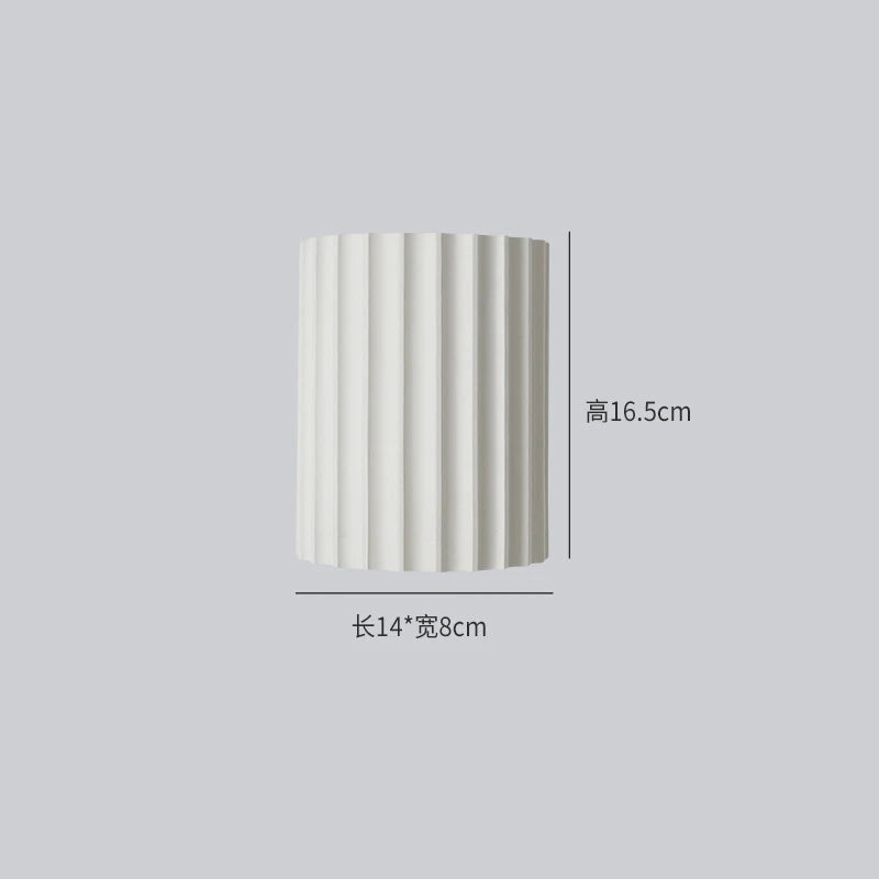 Resin Wall Lamp in white with ribbed design, showcasing dimensions of 14cm x 8cm x 16.5cm.