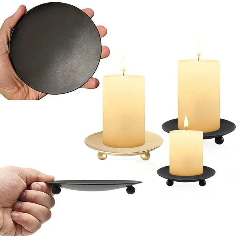 Shaut Candle Holders with black gold finish and tray for elegant home decor.