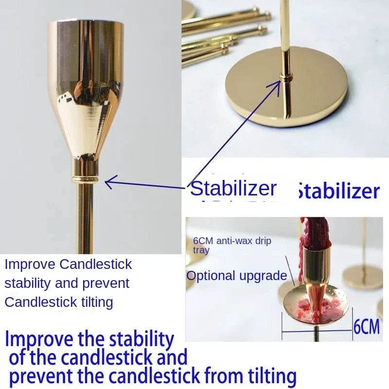 Metal Alison Candle Holder with stabilizer for secure, stylish display and anti-wax drip tray.