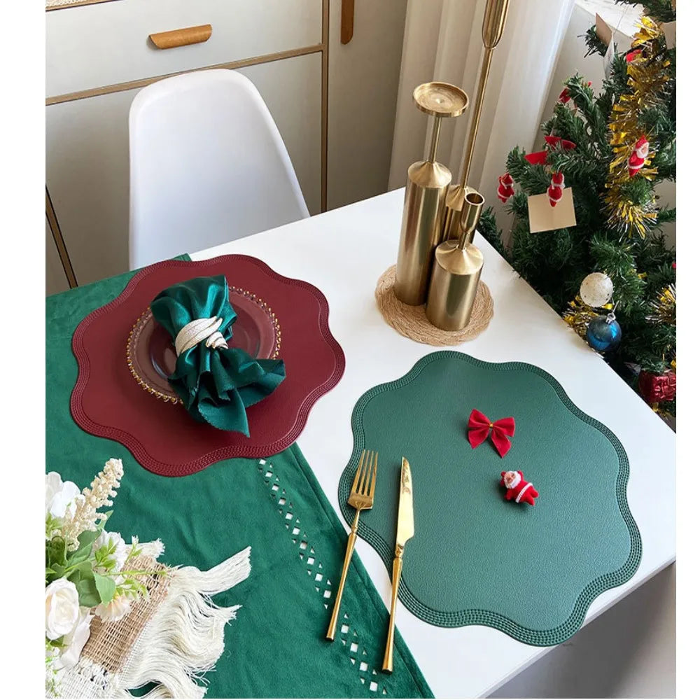 Elegant dining setup with Noah's Placemats in assorted colors, enhancing table decor.