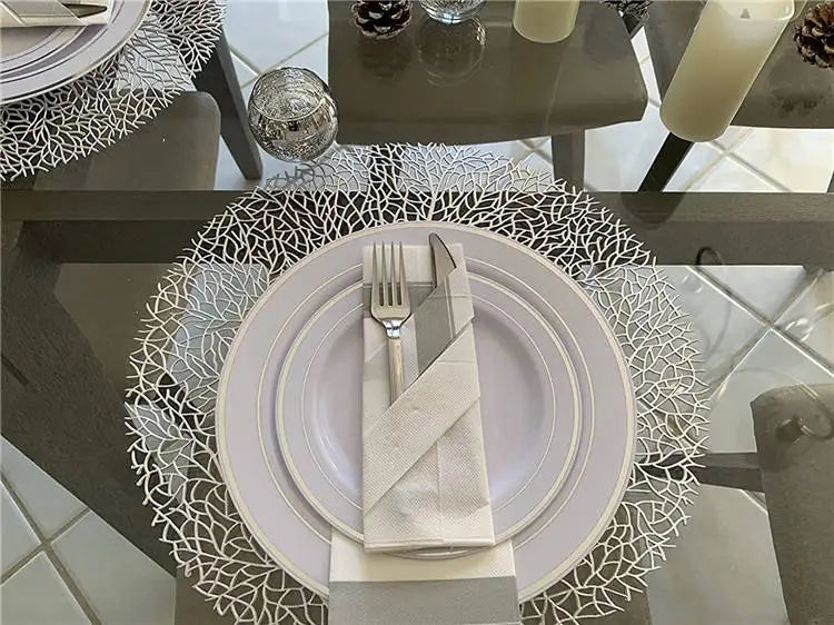 Ollie Placemats set of 4, golden leaf design PVC placemat, modern table decor.