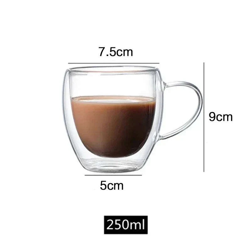 Double walled Ashanti coffee glass, 250ml, thermal heat resistant, sleek design.