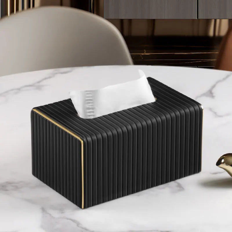 Ribbed Tissue Box with elegant texture on a marble countertop.