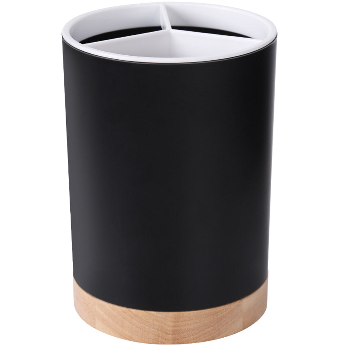 Cutlery drainer with wood and ceramic appearance, stylish plastic design.