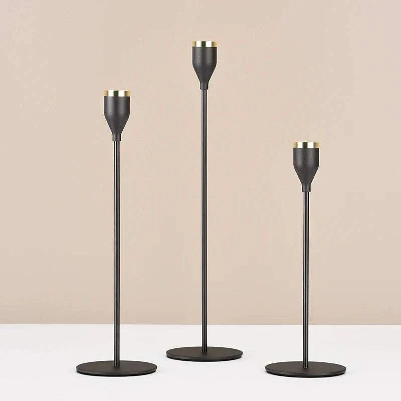 Alison Candle Holder set with sleek metal design for home decor.