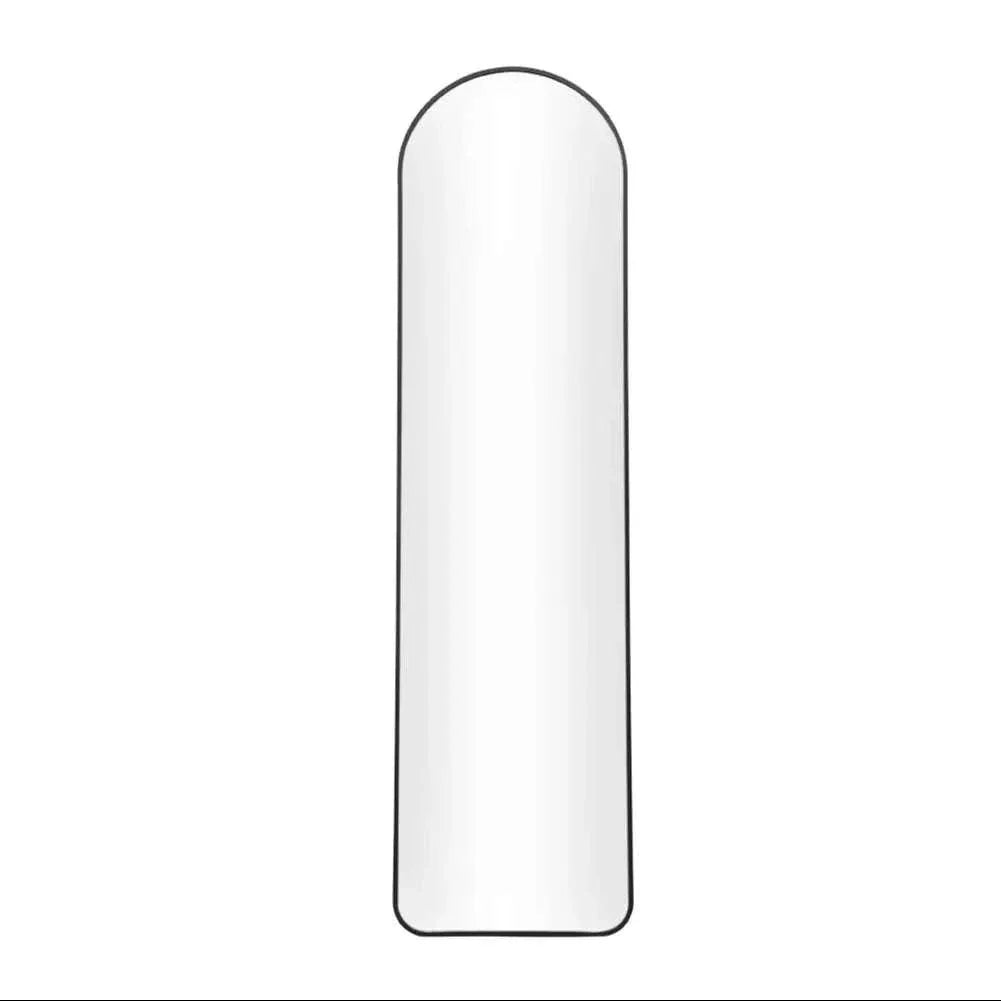 Arched mirror with a black metal frame, full-length design, wall mounted or freestanding.