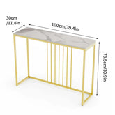 Slim marble console table with gold legs, 100cm length, for hallway decor.