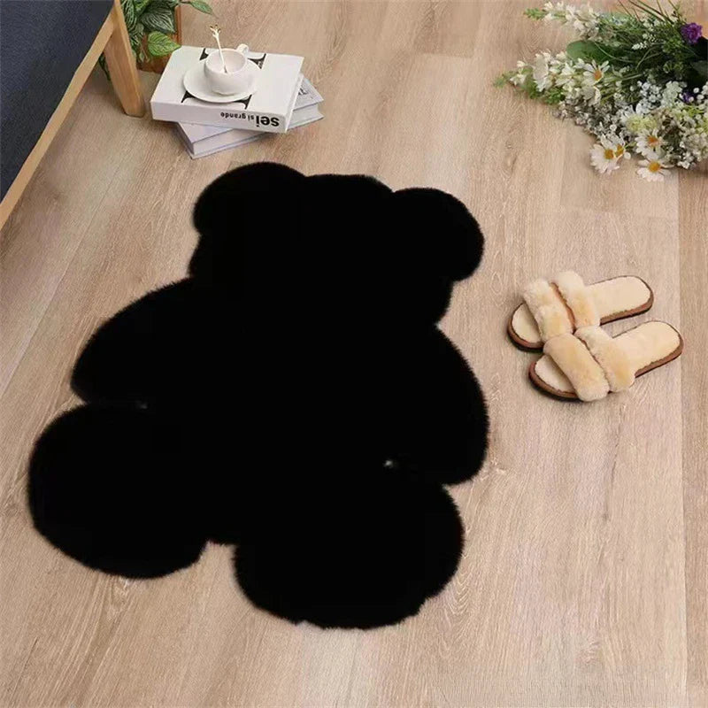 Matt the Bear Rug made of high-quality faux fur in a child's bedroom setting.