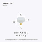 Anessa Handles with white and green marble design, durable brass construction, 30mm diameter, 30g weight.