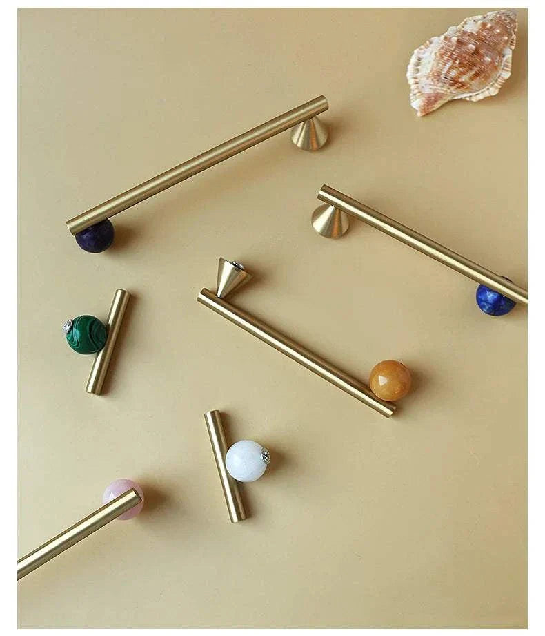 Natural Crystal and Brass Furniture Handles for Cabinets and Drawers.