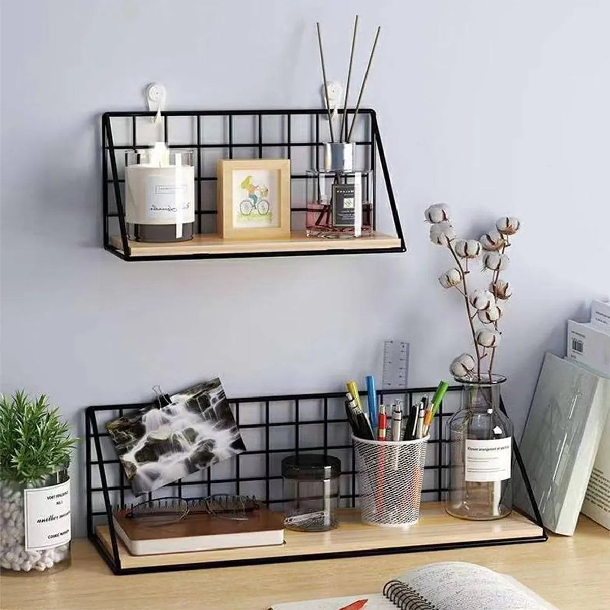 Nouve shelves for wall storage and organization, featuring durable basket design for versatile use.
