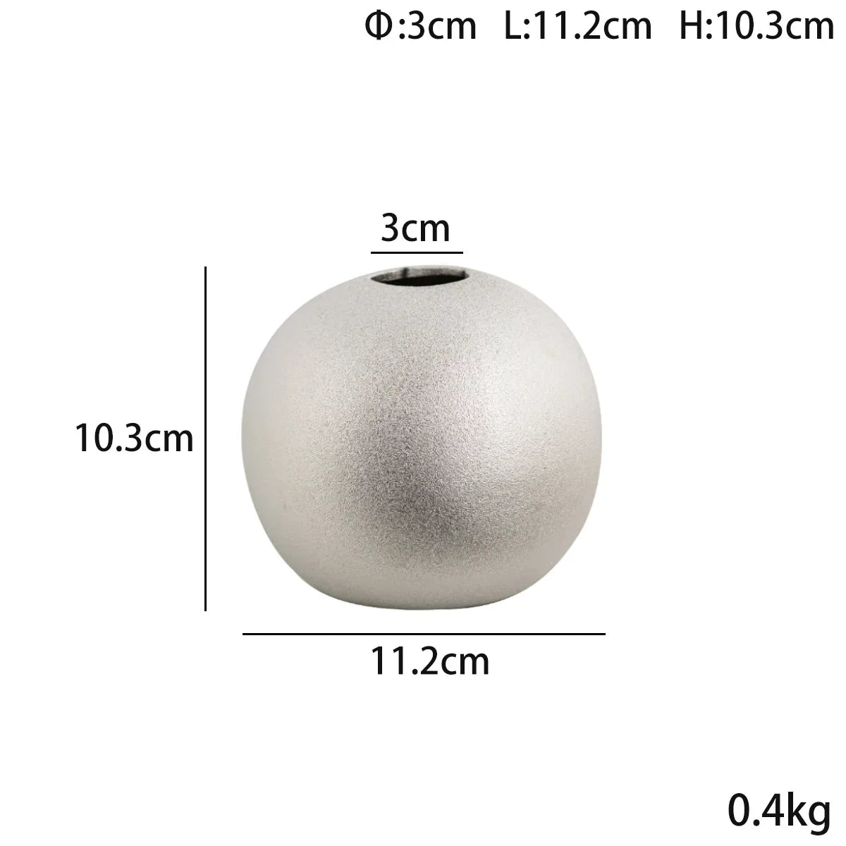 Nuala Ceramic Balls in silver with dimensions and weight displayed.