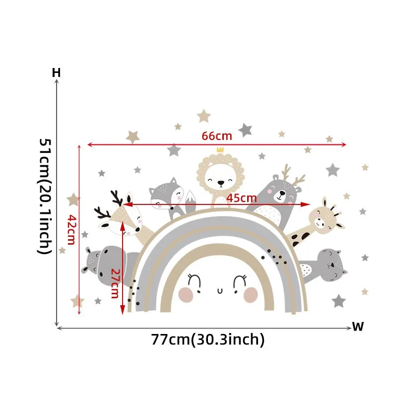 Cali cartoon animal design wallpaper featuring playful animals and rainbow.