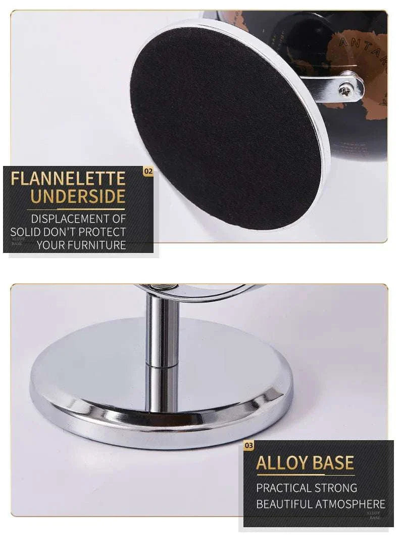 Aya Globes with flannelette underside and alloy base, elegant decor in black, bronze, and gold.