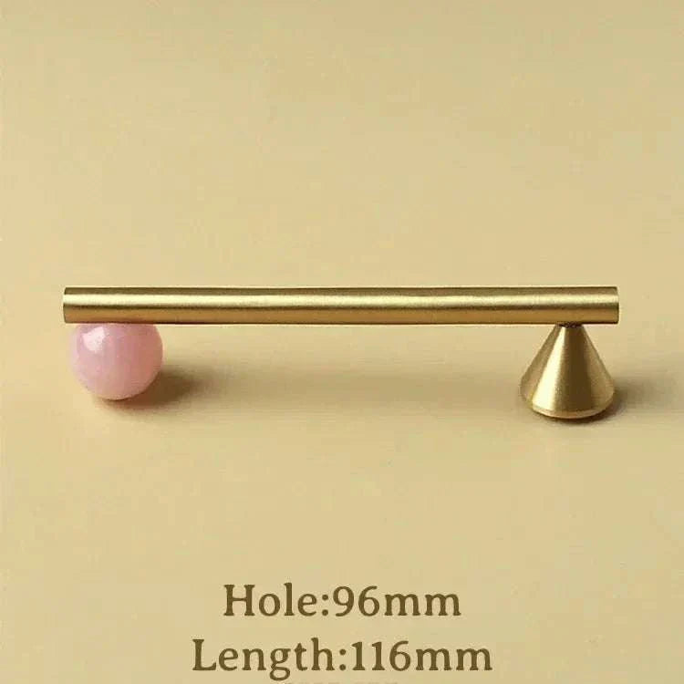 Natural Crystal and Brass Furniture Handle with Pink Decorative Knob