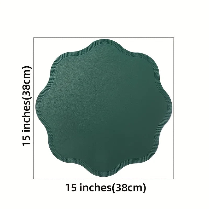 Elegant green Noah's Placemats, 15 inches, enhance dining decor.