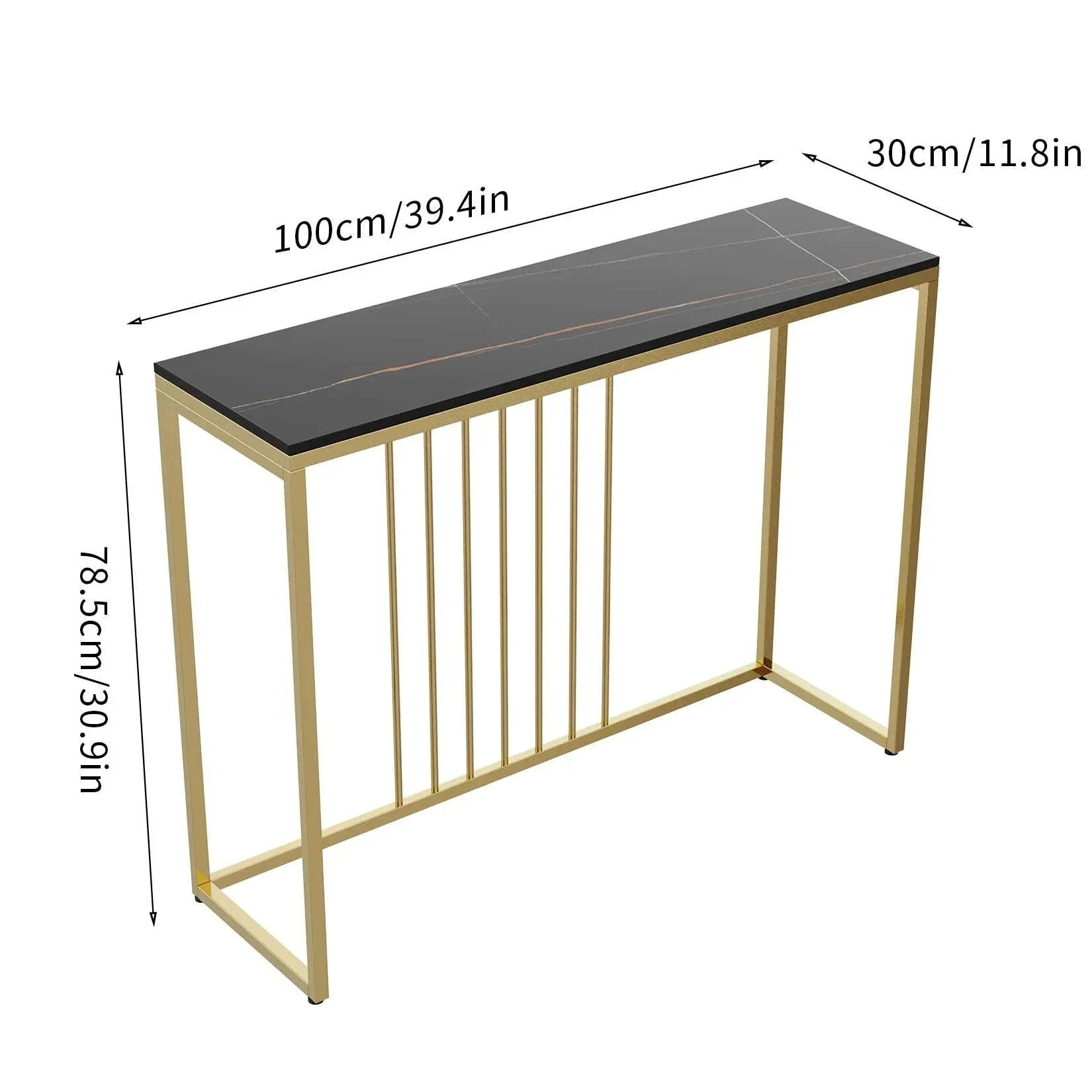 Slim narrow hallway console table with scratch-proof marble top and gold legs, 100CM.