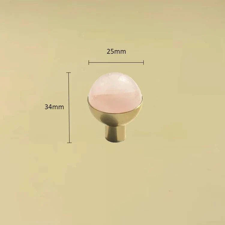 Natural Crystal and Brass Furniture Handle for Cabinets and Drawers, Elegant Pink Decorative Knob.
