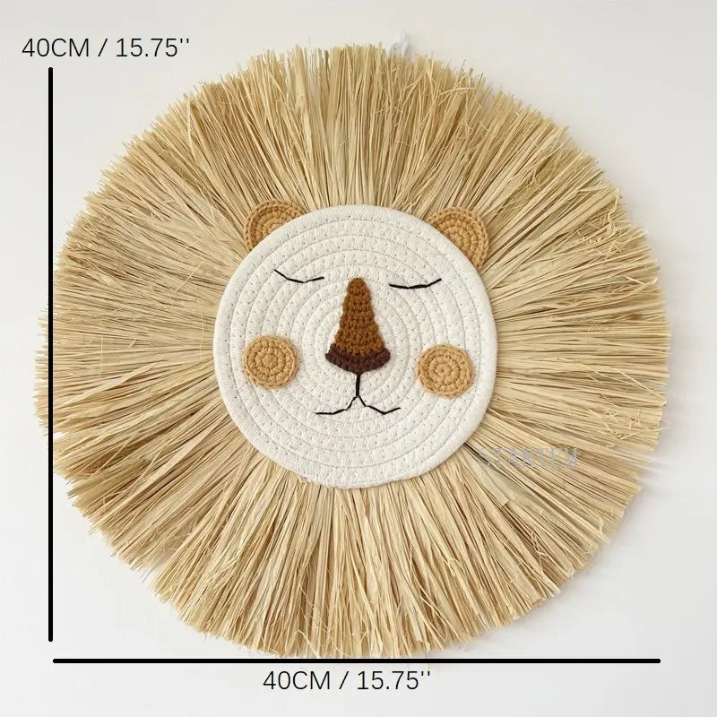 Handmade cotton thread lion wall decor for nursery or playroom.