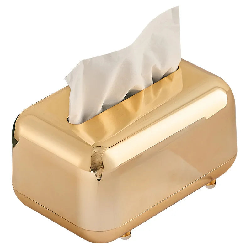 Luxie tissue box with luxurious gold finish and elegant design.
