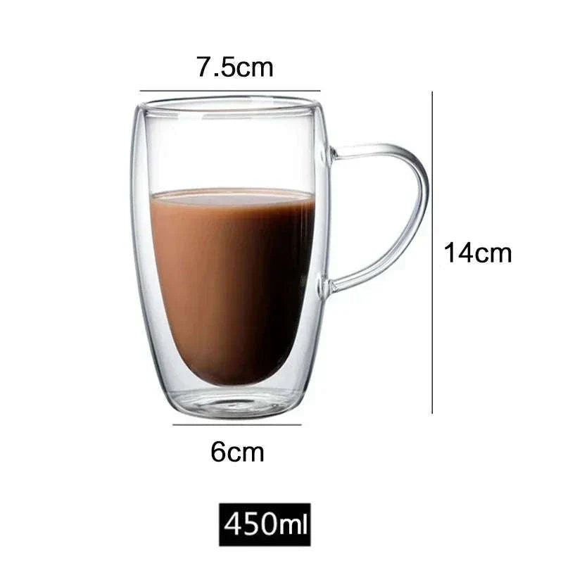 Double-walled Ashanti coffee glass cup, thermal heat-resistant for hot beverages.
