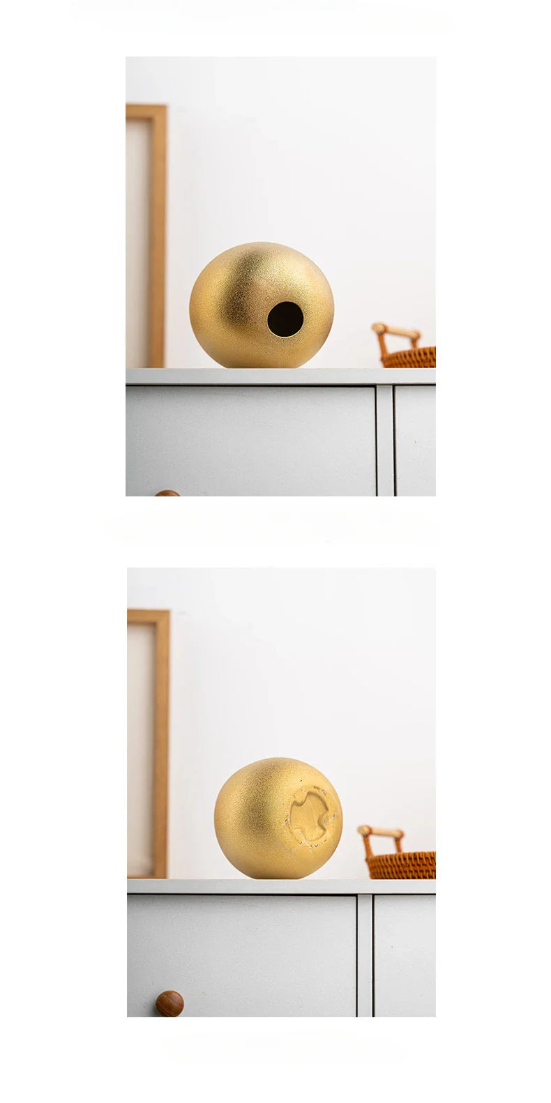 Nuala Ceramic Balls in elegant gold finish on display.