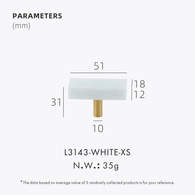 Anessa Handles with brass, white, and green marble design, product specifications displayed.