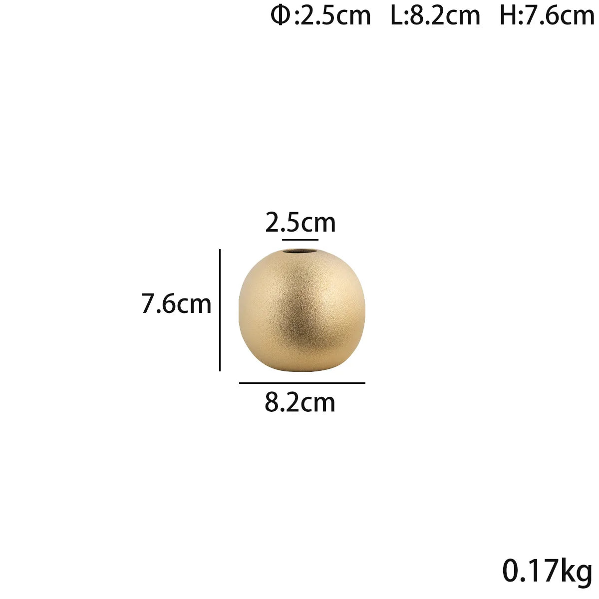 Nuala Ceramic Balls in gold with dimensions and weight displayed.