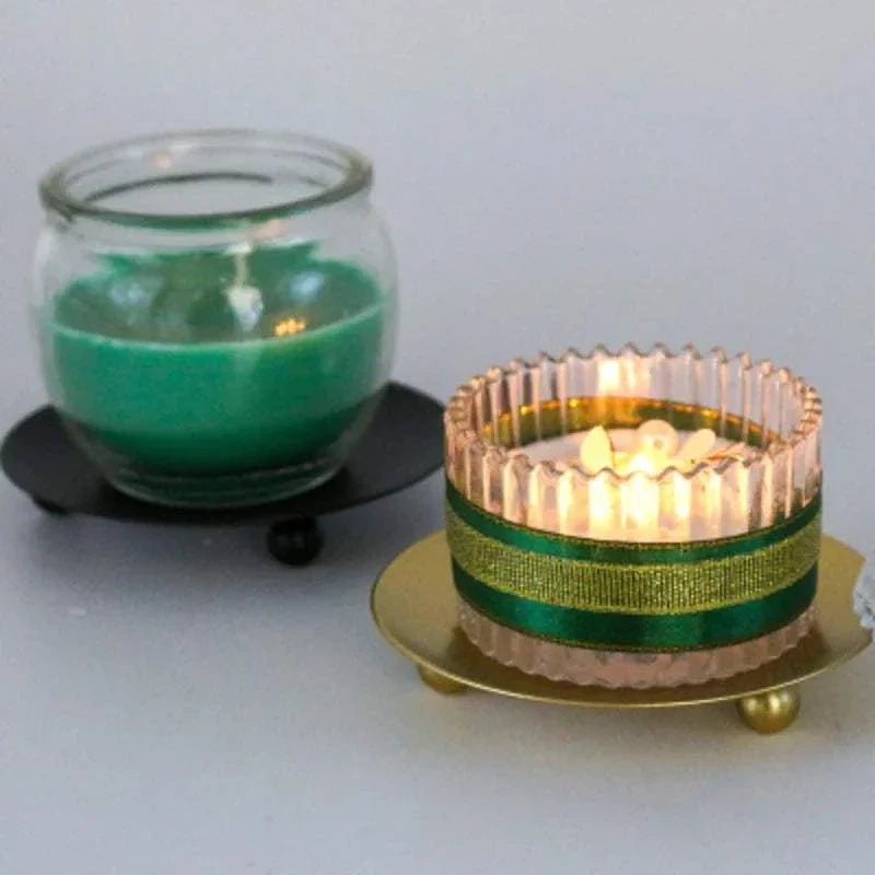 Shaut Candle Holders with black gold finish and tray for elegant home decor.