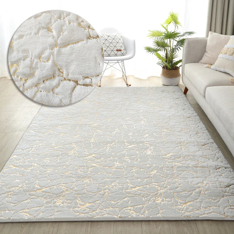 Elegant Lapin Rugs with marble effect in a modern living room setting.