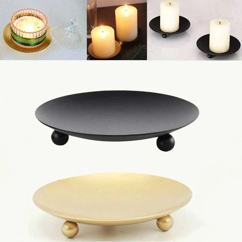 Shaut Candle Holders with sleek black gold finish and tray for easy display.