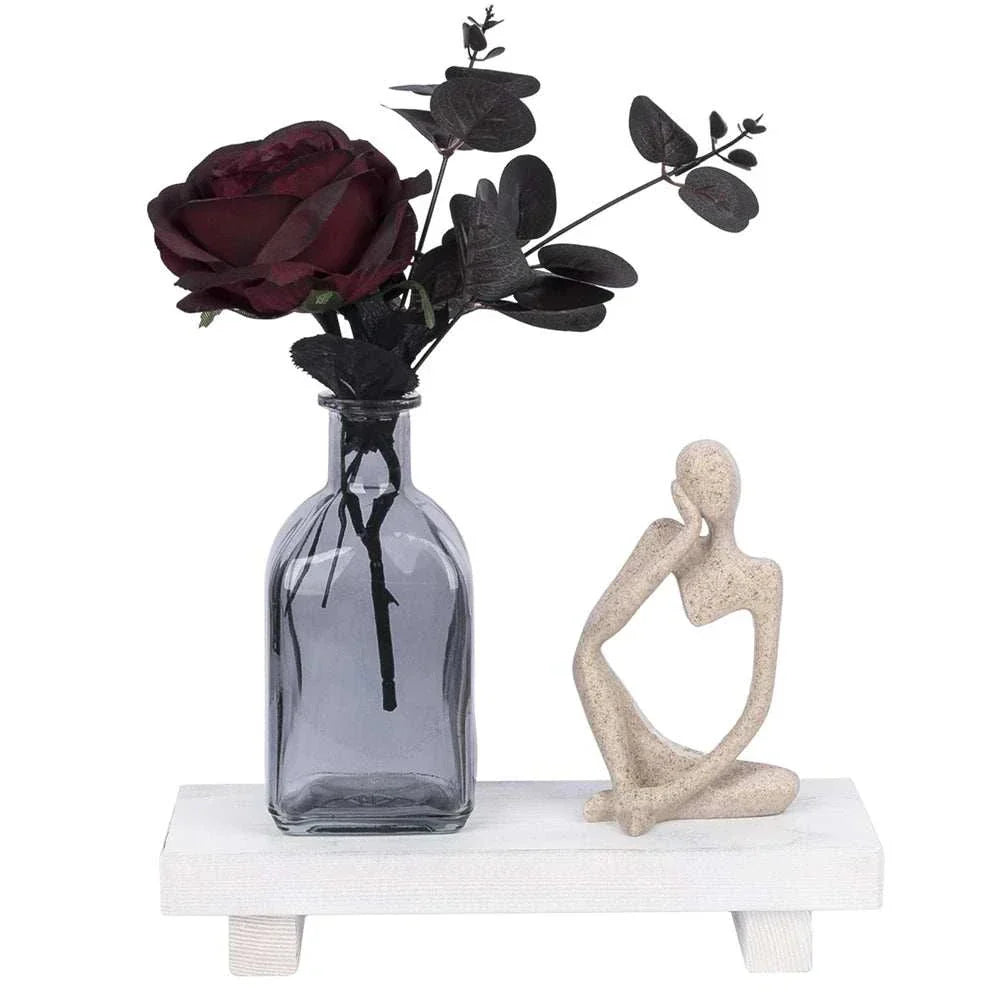Small Wood Riser with a decorative vase and sculpture, ideal for desk organization and ergonomic comfort.